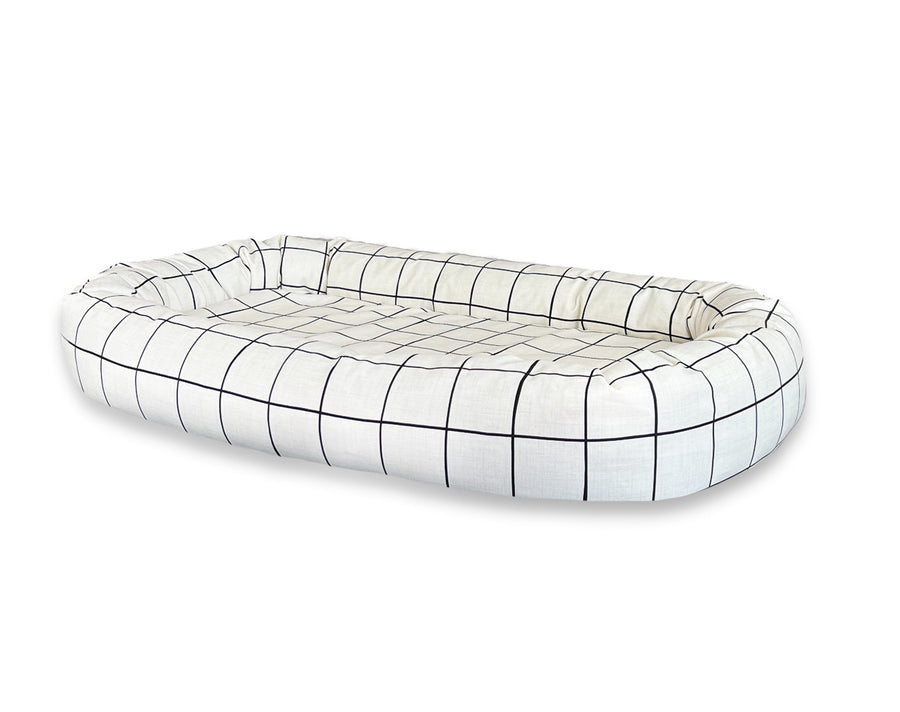 Beige Windowpane Bolster Dog Bed