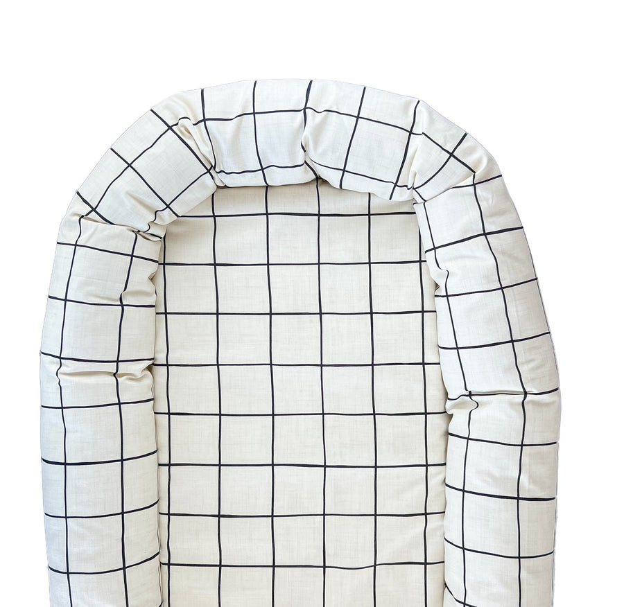 Beige Windowpane Bolster Dog Bed